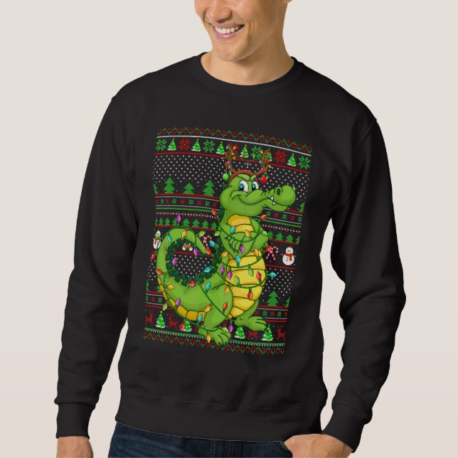 Moletom Ugly Xmas Sweater Style Lighting Crocodile Christm (Frente)