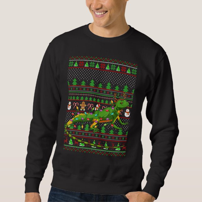 Moletom Ugly Xmas Sweater Style Lighting Gecko Lizard Chri (Frente)