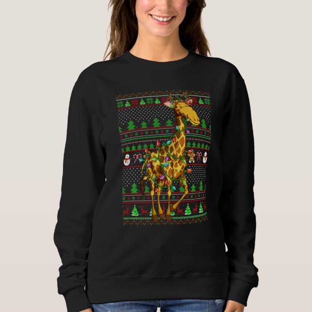 Moletom Ugly Xmas Sweater Style Lighting Giraffe Christmas (Frente)