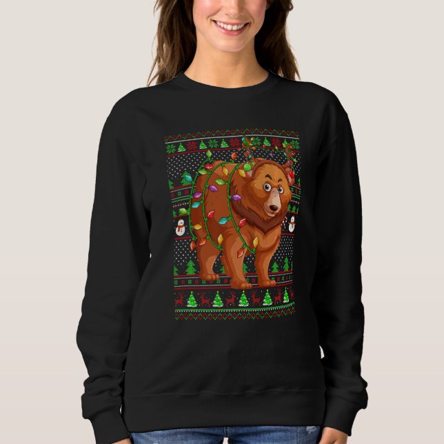 Moletom Ugly Xmas Sweater Style Lighting Grizzly Bear Chri (Frente)