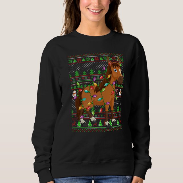 Moletom Ugly Xmas Sweater Style Lighting Horse Christmas (Frente)