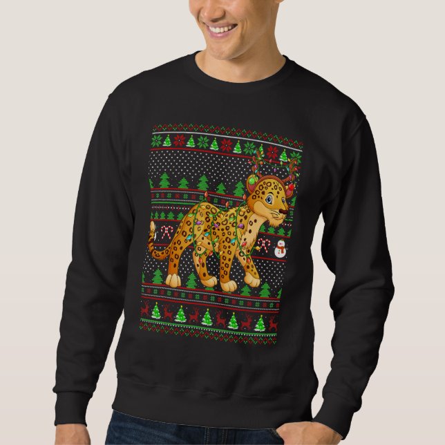 Moletom Ugly Xmas Sweater Style Lighting Leopard Christmas (Frente)
