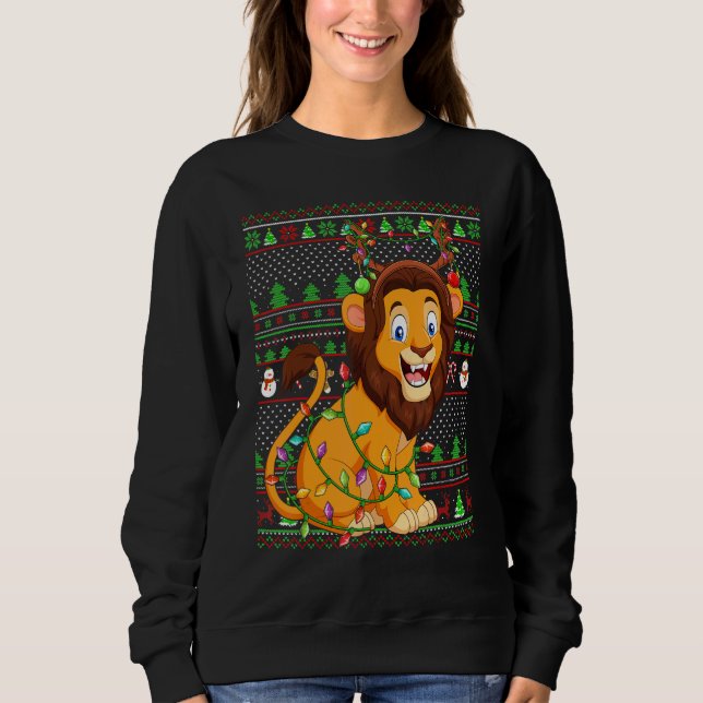 Moletom Ugly Xmas Sweater Style Lighting Lion Christmas (Frente)