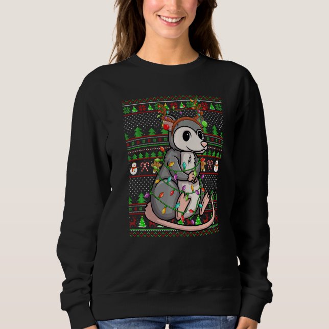 Moletom Ugly Xmas Sweater Style Lighting Opossum Christmas (Frente)