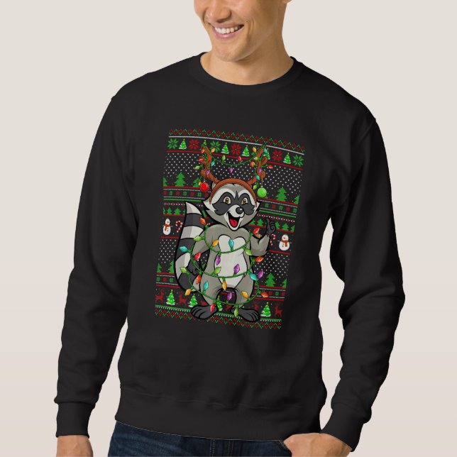 Moletom Ugly Xmas Sweater Style Lighting Raccoon Christmas (Frente)