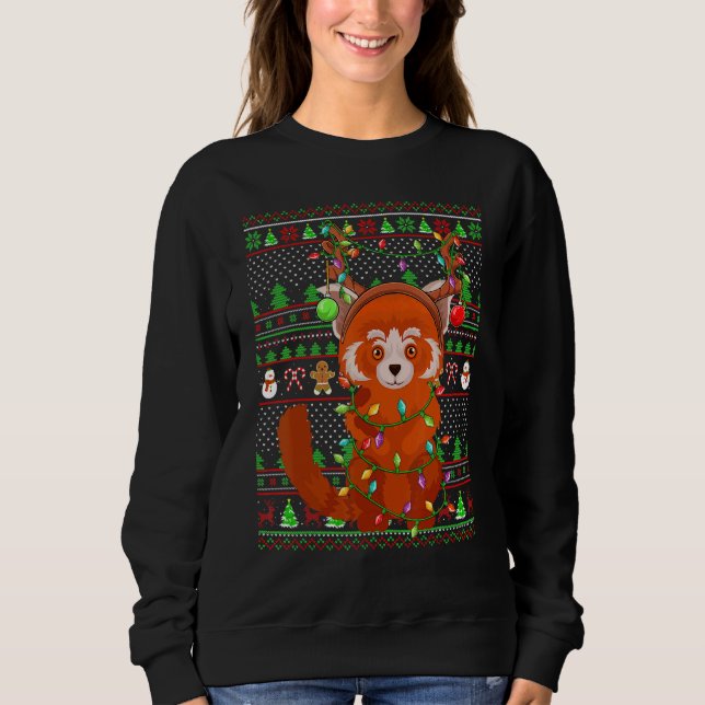 Moletom Ugly Xmas Sweater Style Lighting Red Panda Christm (Frente)