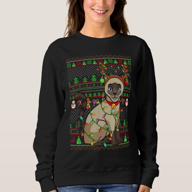 Moletom Ugly Xmas Sweater Style Lighting Siamese Cat Chris (Frente)