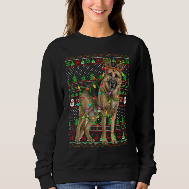 Moletom Ugly Xmas Sweater Style Lights German Shepherd Dog (Frente)