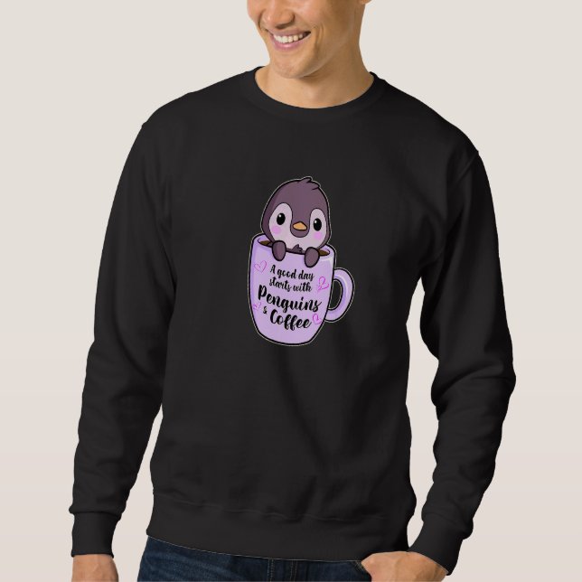 Moletom Um Bom Dia Com Café E Pinguins (Frente)
