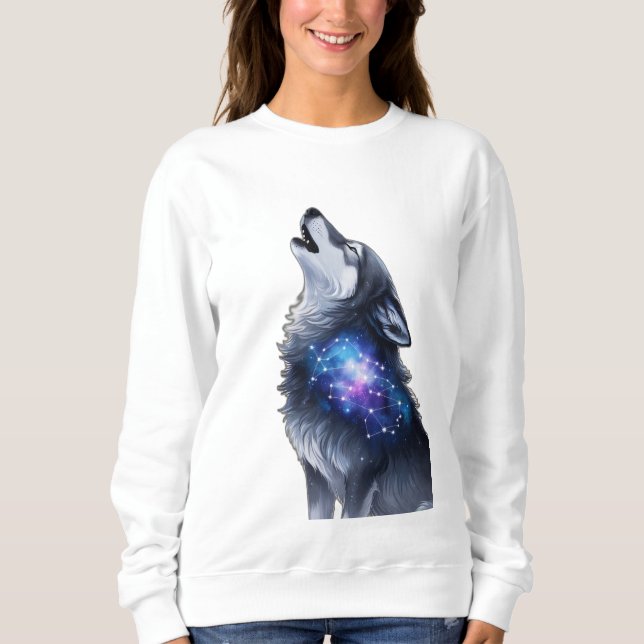 Moletom Um lobo uivando numa galáxia estrelada (Frente)