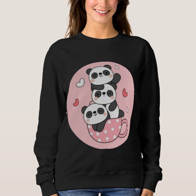 Moletom Uma Xícara Cheia de Amor de Panda Empilhada com Cu (Frente)
