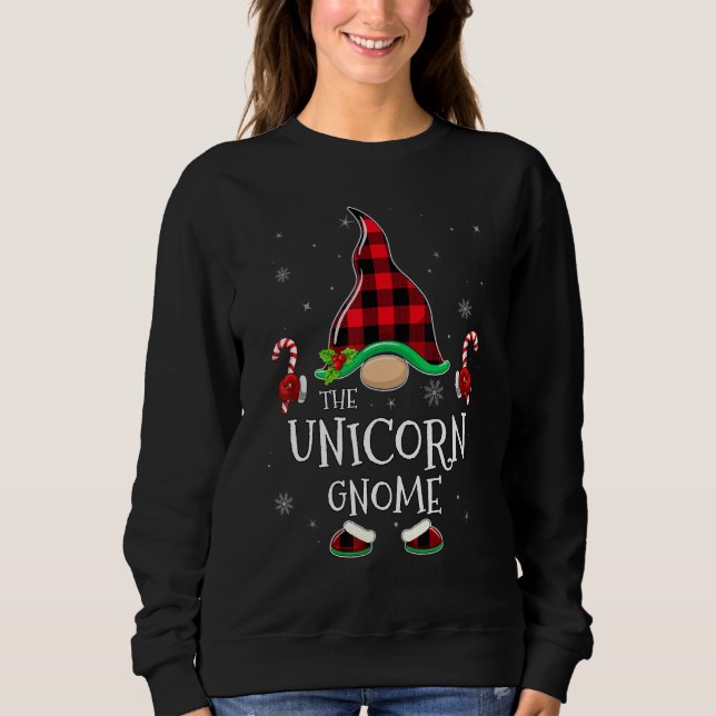 Moletom Unicorn Gnome Buffalo Plaid Matching Family Christ (Frente)