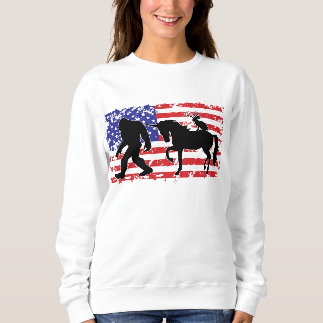 Moletom Unicorn, Jackalope, Bigfoot and the American Flag (Frente)