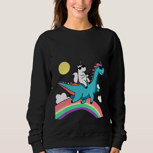 Moletom unicorn with sunglasses riding a dinosaur and rain (Frente)
