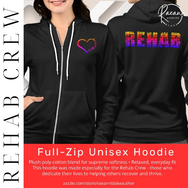 Moletom Unisex com Ziper Total Rehab Crew (Criador carregado)
