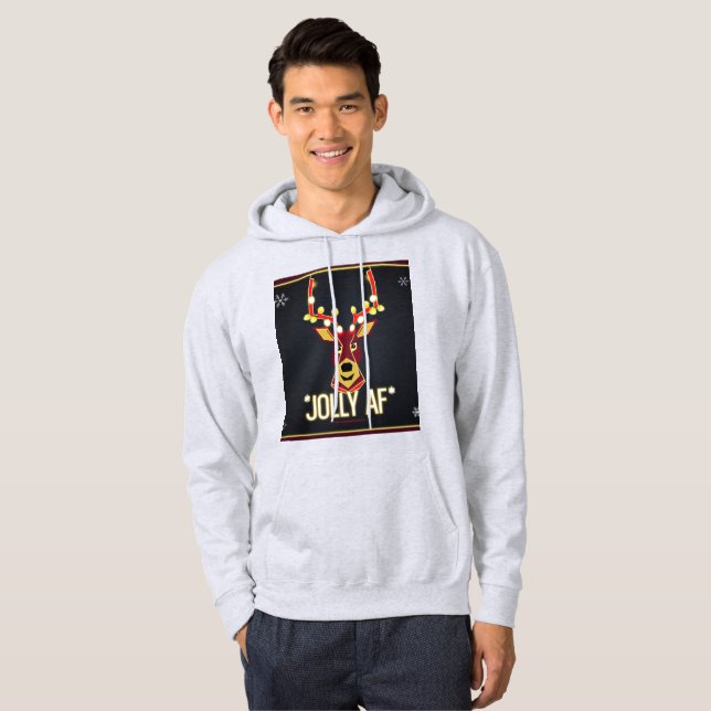 Moletom Unisex Jolly AF Hoodie de Natal - Neon Reindeer (Frente Completa)