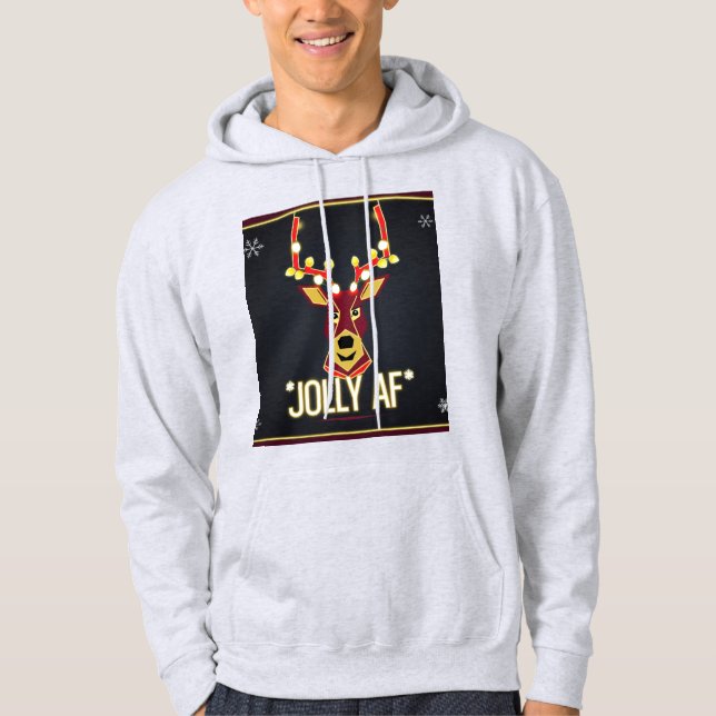 Moletom Unisex Jolly AF Hoodie de Natal - Neon Reindeer (Frente)