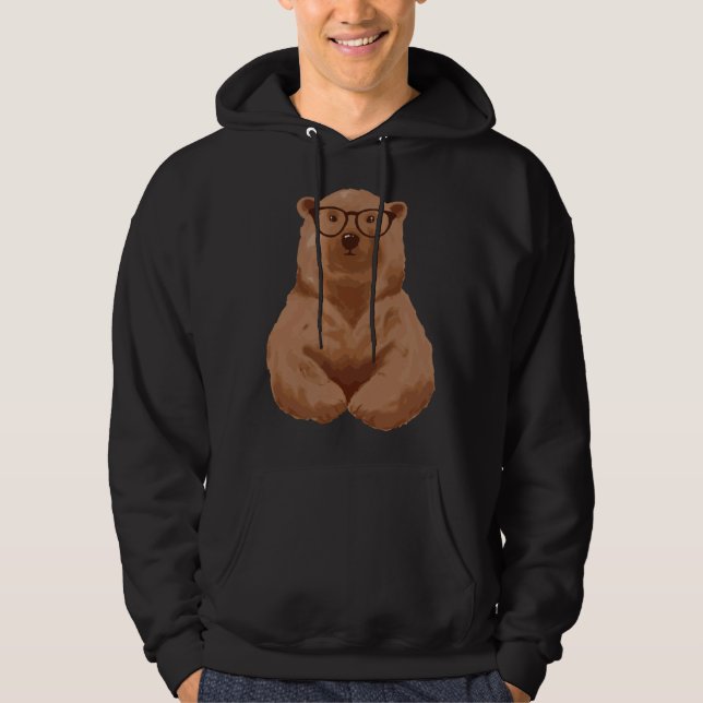 Moletom Urso com Óculos Marrom para Homens Mulheres Crianç (Frente)
