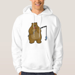 Moletom Urso na pesca com vara de pesca e peixe