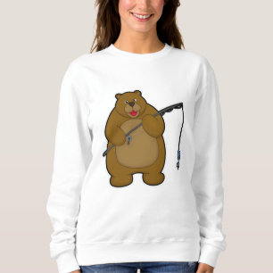 Moletom Urso na pesca com vara de pesca e peixe