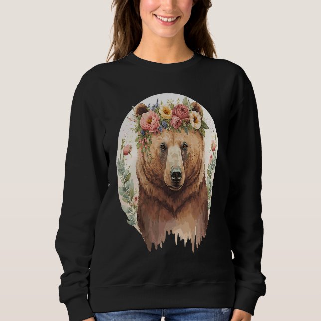 Moletom Urso Pardo Fofo Grizzly Coroa de Flores Animal (Frente)