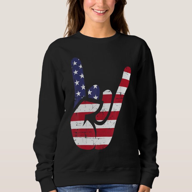 Moletom US American Flag and Patriotic Rock Sign of Hand (Frente)