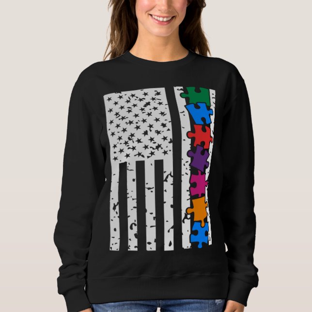 Moletom USA American Flag Autism Awareness Autistic Child  (Frente)