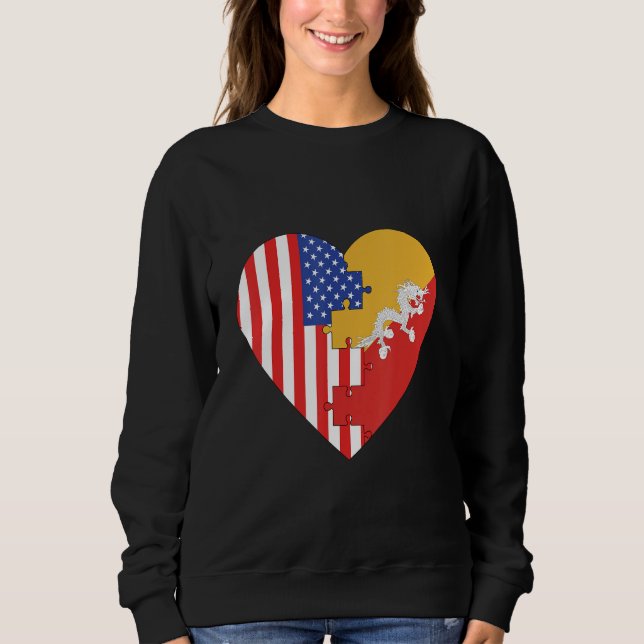 Moletom USA and Bhutan Flags Heart (Frente)