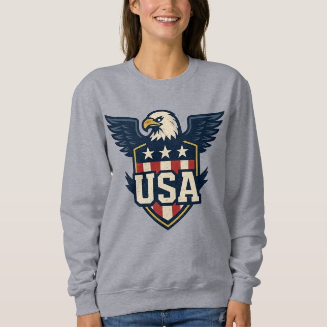 Moletom USA Eagle Crest — Vintage Flag Shield (Frente)