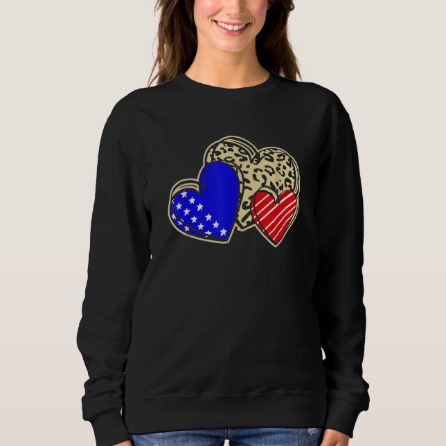Moletom USA Flag Heart 4th Of July Leopard Patriotic Red W (Frente)
