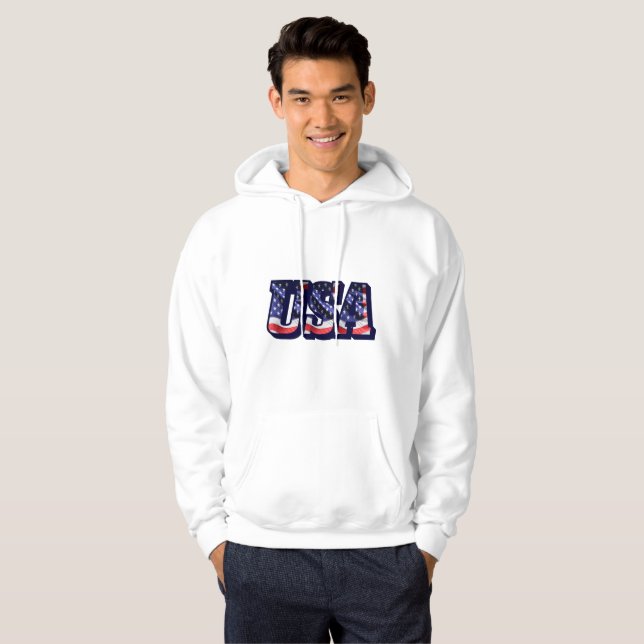 Moletom USA Flag Letters, Flag Men Hooded Sweatshirt (Frente Completa)
