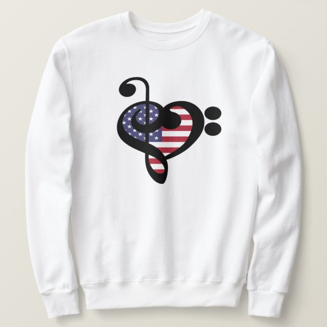Moletom USA Flag Music Heart - Musico do Orgulho Americano (Frente do Design)