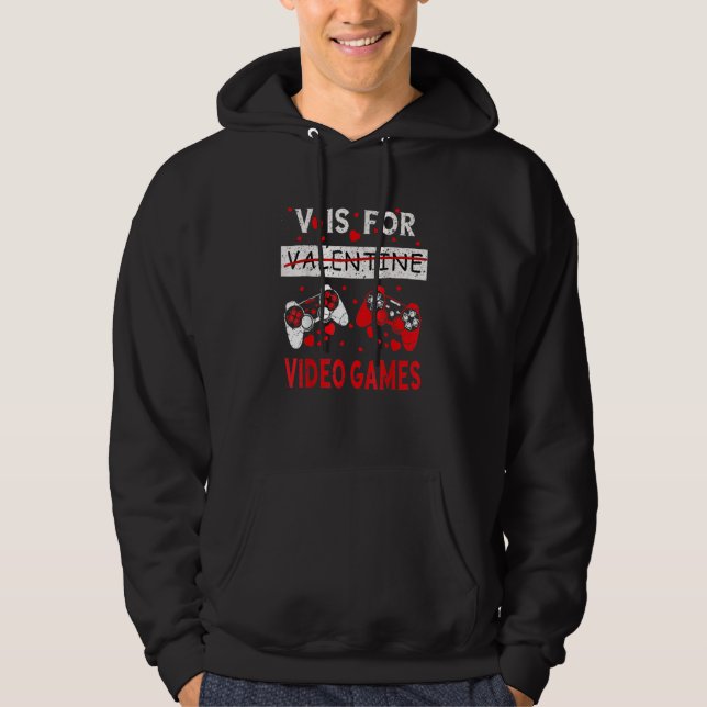 Moletom V Is For Video Games Shirt Valentines Day Gamer Bo (Frente)