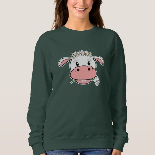 Moletom Vaca de Cartoon | Camisola de Fazenda Kawaii (Frente)