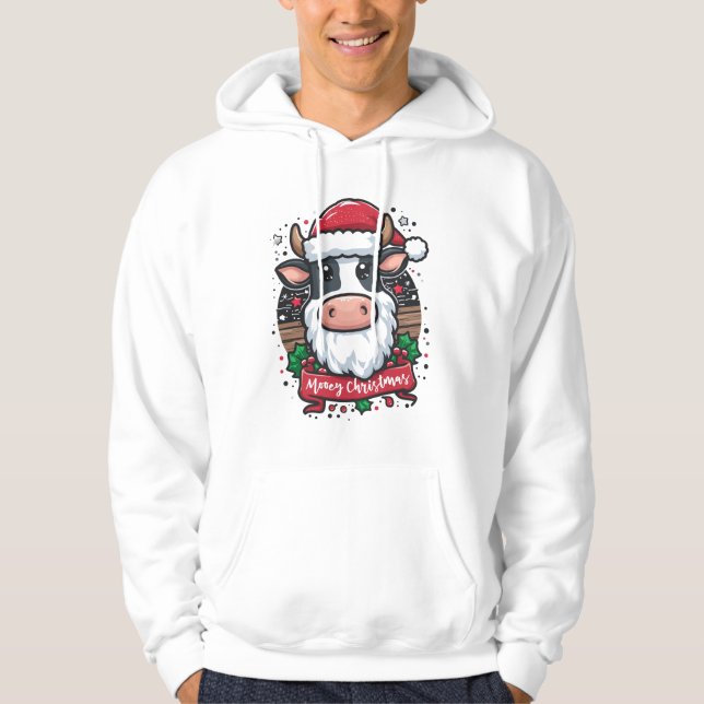 Moletom Vaca de Natal Engraçado Papai Noel (Frente)