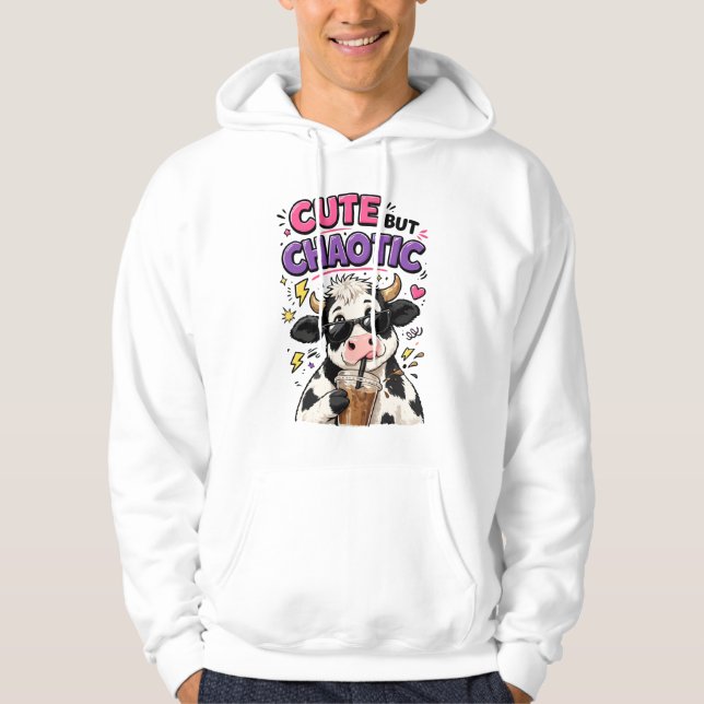 Moletom Vaca fofa mas caótica com café com gelo (Frente)