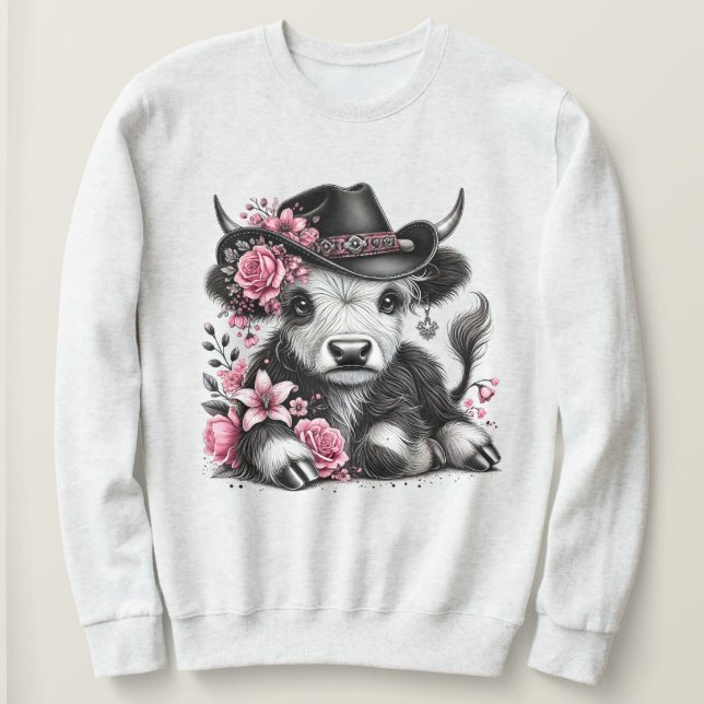 Moletom Vaca Highland Com Chapéu Floral (Frente do Design)