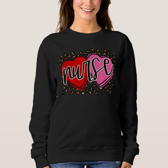 Moletom Valentine Nurse Retro Heart Leopard Happy Valentin (Frente)