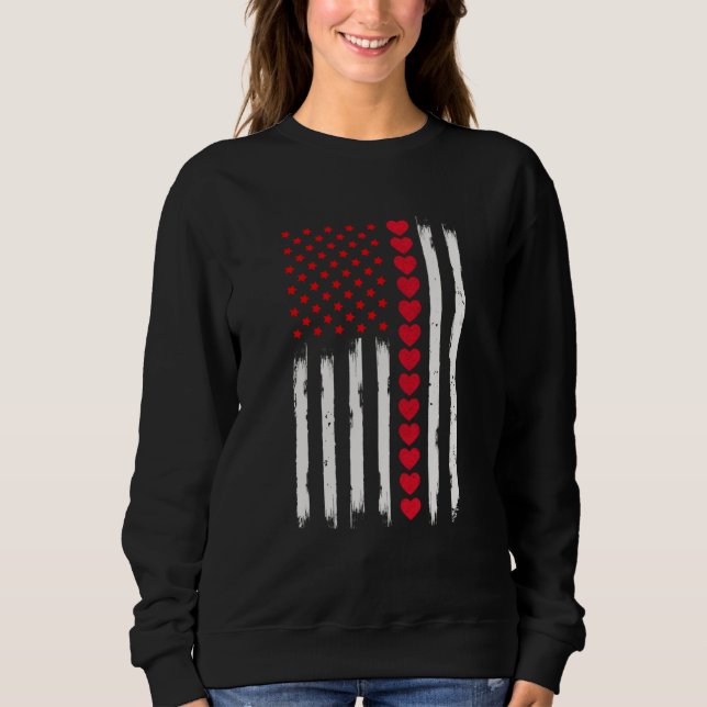 Moletom Valentines Day American Flag Hearts Valentine's da (Frente)