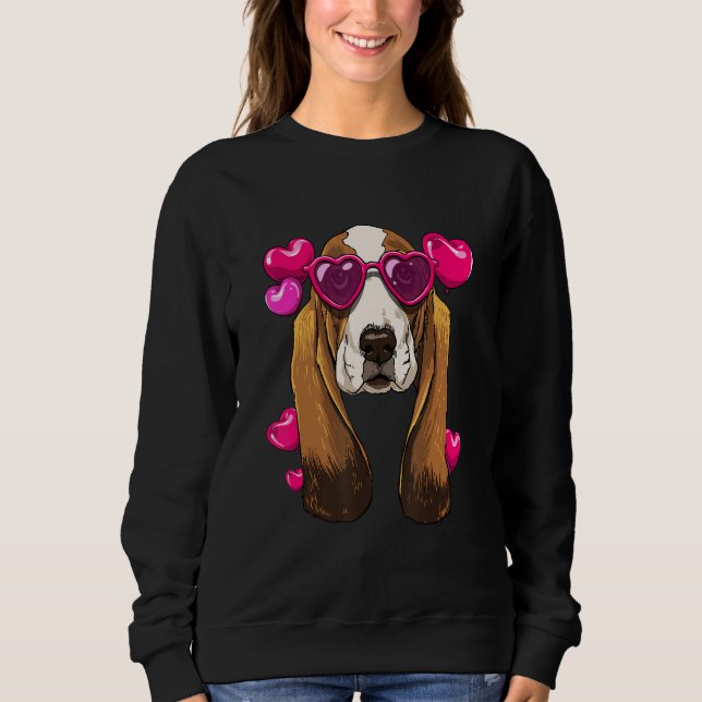 Moletom Valentines Day Basset Hound Heart Couples Basset H (Frente)