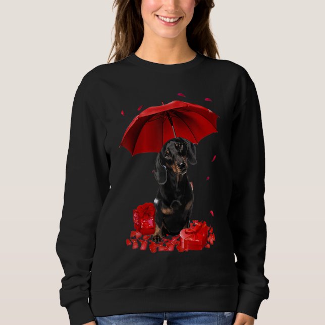 Moletom Valentines Day Dachshund Umbrella Heart Puppy Dog  (Frente)