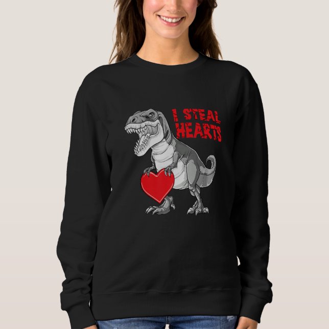 Moletom Valentines Day Dinosaur I Steal Hearts Boys Men Lo (Frente)