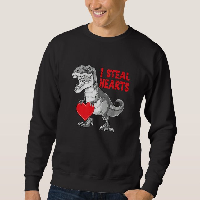 Moletom Valentines Day Dinosaur I Steal Hearts Boys Men Lo (Frente)