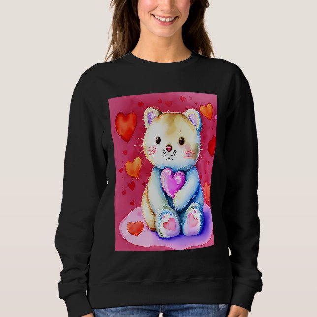 Moletom Valentine's Day Love Heart Cat Teddy Girlfriend Fi (Frente)