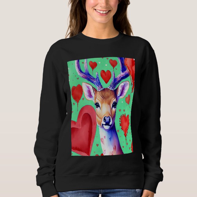 Moletom Valentine's Day Love Heart Cute Deer Girlfriend Fi (Frente)