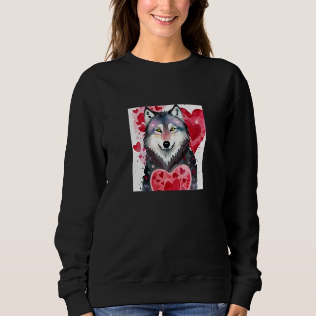 Moletom Valentine's Day Love Heart Cute Wolf Girlfriend Fi (Frente)