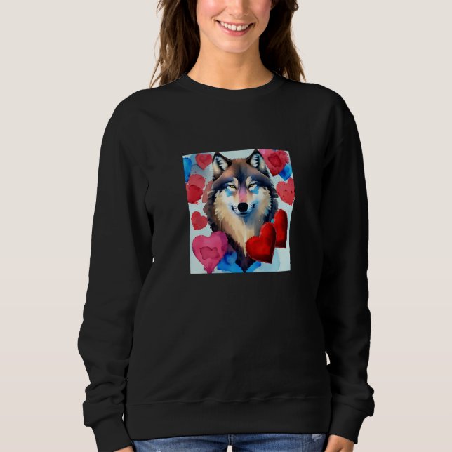 Moletom Valentine's Day Love Heart Cute Wolf Girlfriend Fi (Frente)