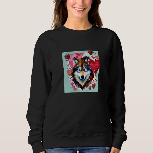 Moletom Valentine's Day Love Heart Cute Wolf Girlfriend Fi (Frente)