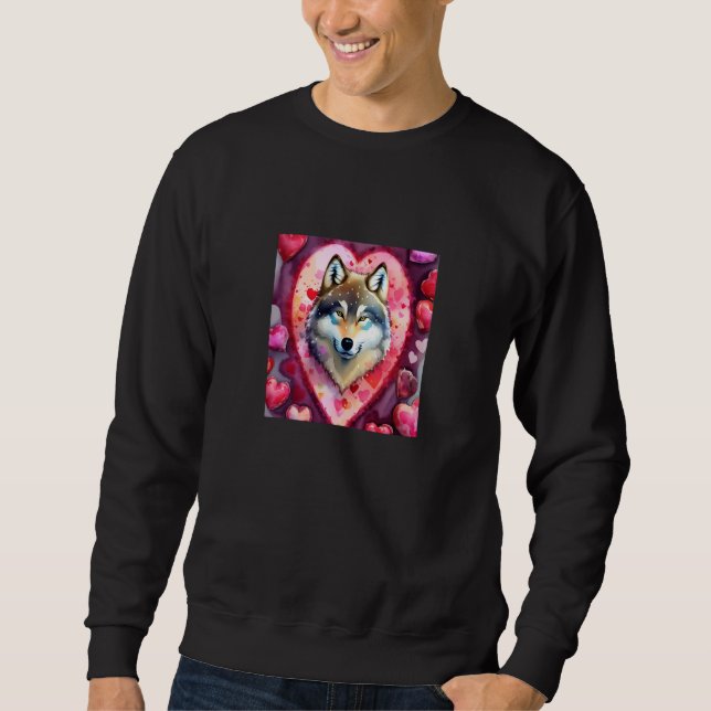 Moletom Valentine's Day Love Heart Cute Wolf Girlfriend Fi (Frente)
