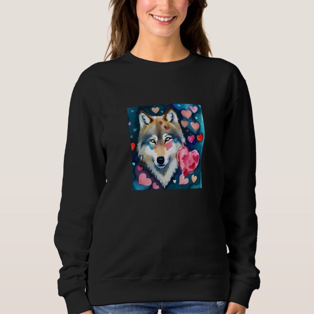 Moletom Valentine's Day Love Heart Cute Wolf Girlfriend Fi (Frente)